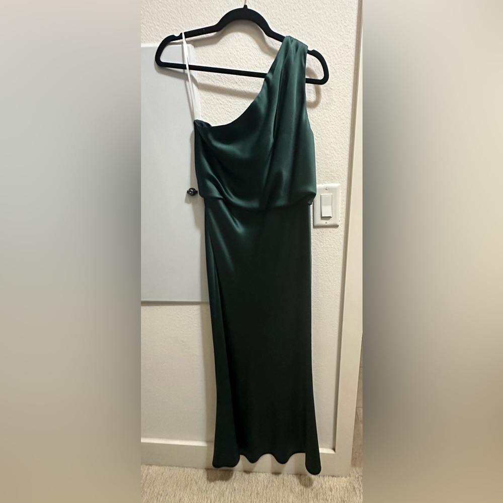 Jenny Yoo One Shoulder Bridesmaid Dress in Dark Green Emerald